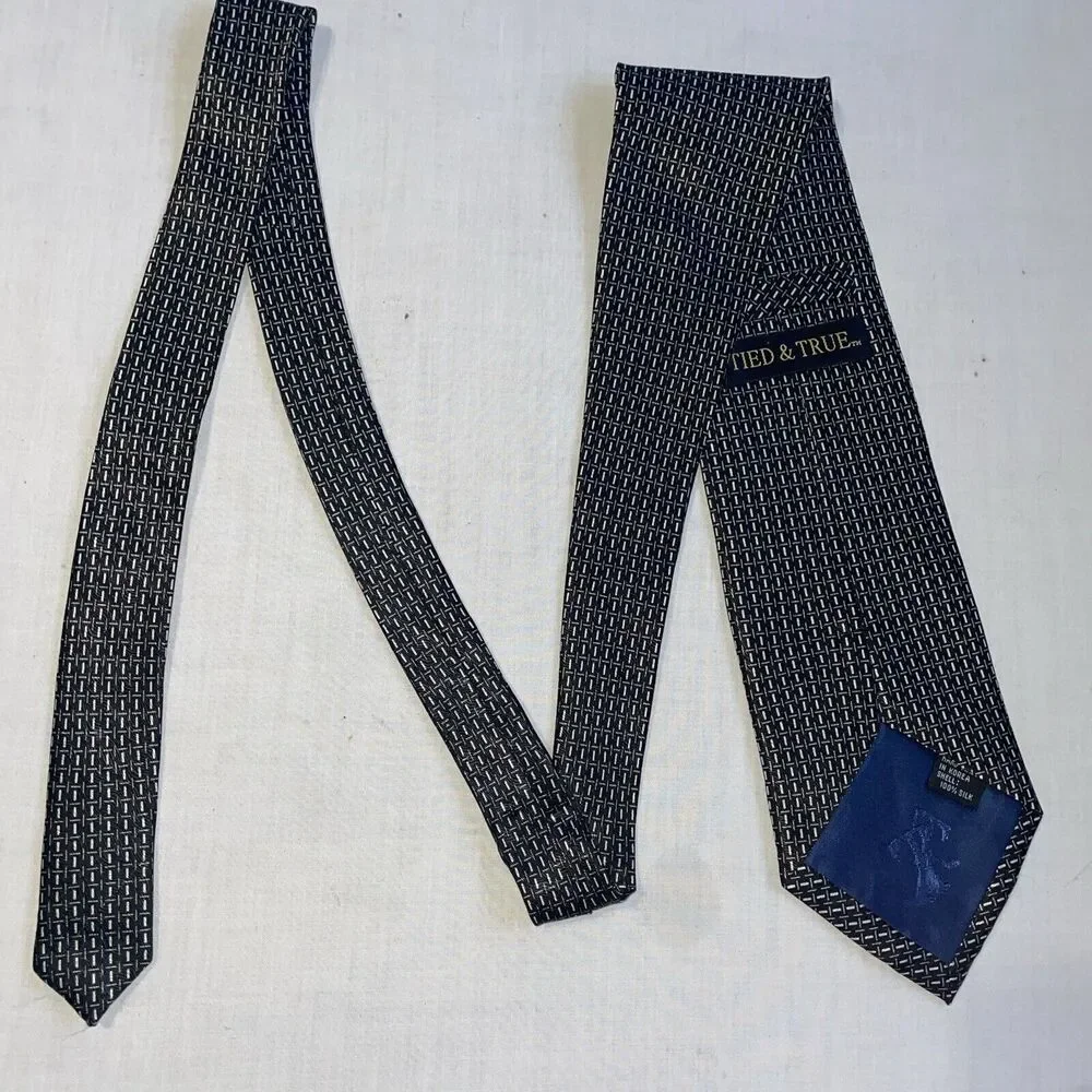 Tied & True Men’s Dress Tie Size 57” Black Geometric Business Formal City